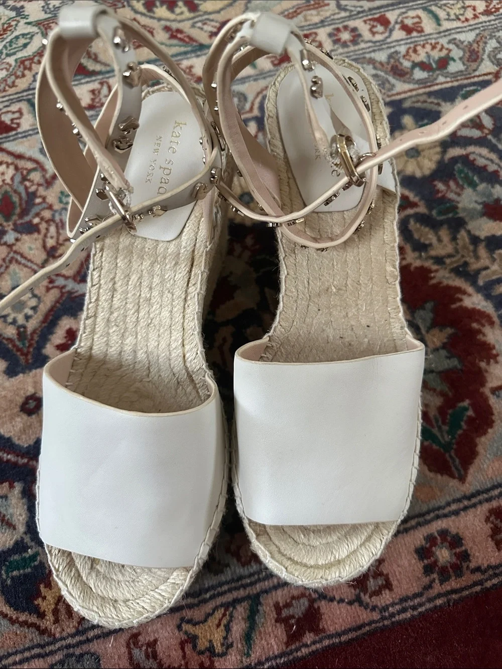 KATE SPADE FRENCHY White Espadrille Wedge Espadrille Sandals with Ankle Strap